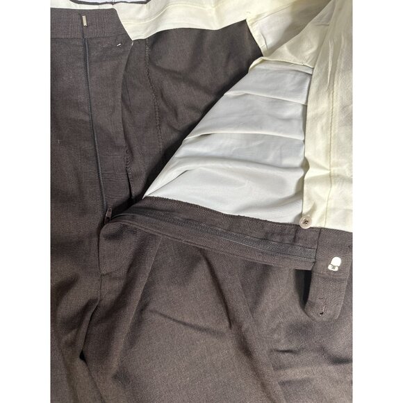Berle 53x36 Tailored Dress Pants 100% Worsted Wool Pleated Brown Classic Fit - Picture 6 of 10